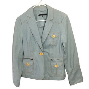Marc Jacobs Women's One Button Cotton Denim Blazer jacket Sz 10 Long Sleeve